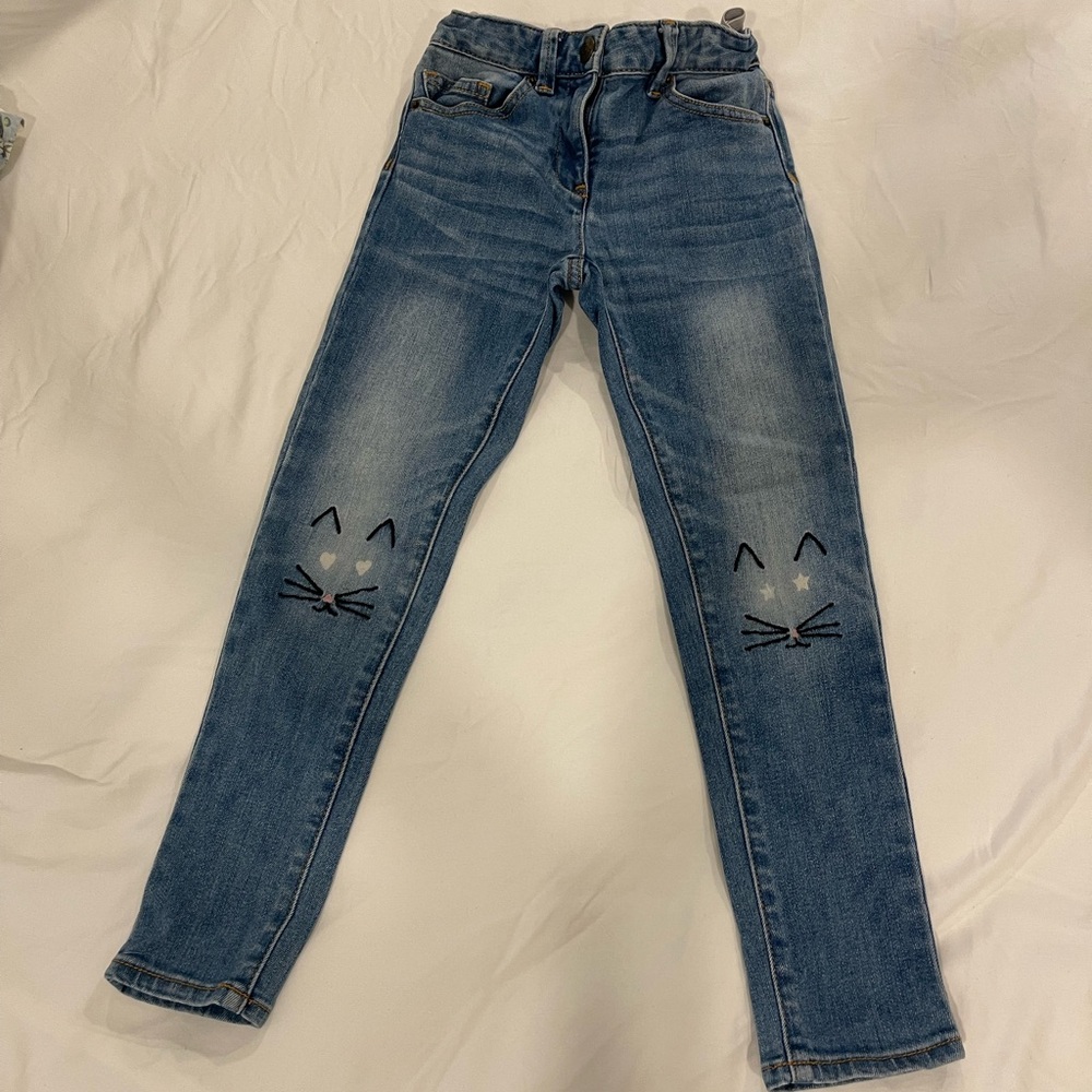 Crewcuts Blue Skinny Jeans with Cat Knee Design Girls Size 7